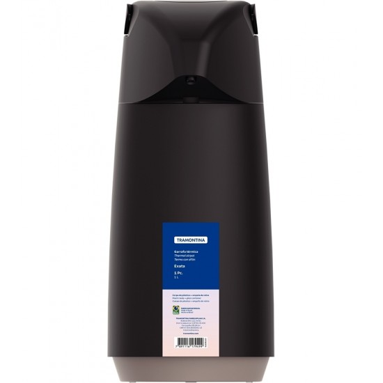 Garrafa Térmica 1 Litro Tramontina Exata Em Plástico Preto Com Bomba e Ampola de Vidro